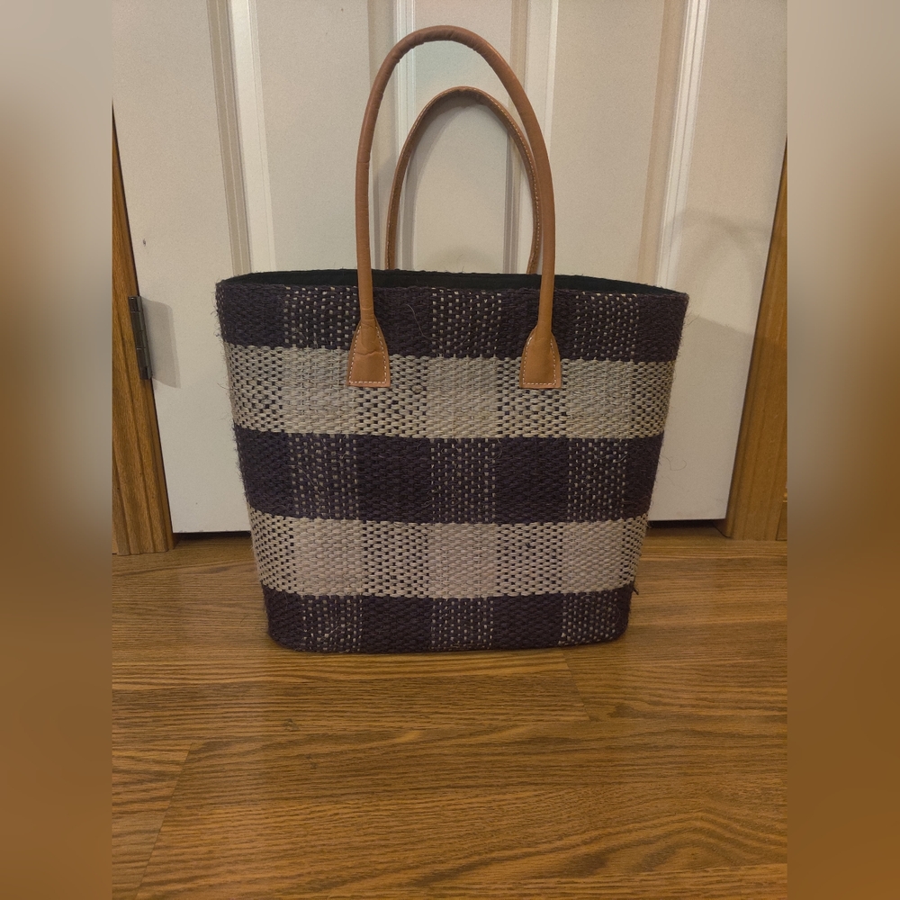 Burlap Plaid Tote